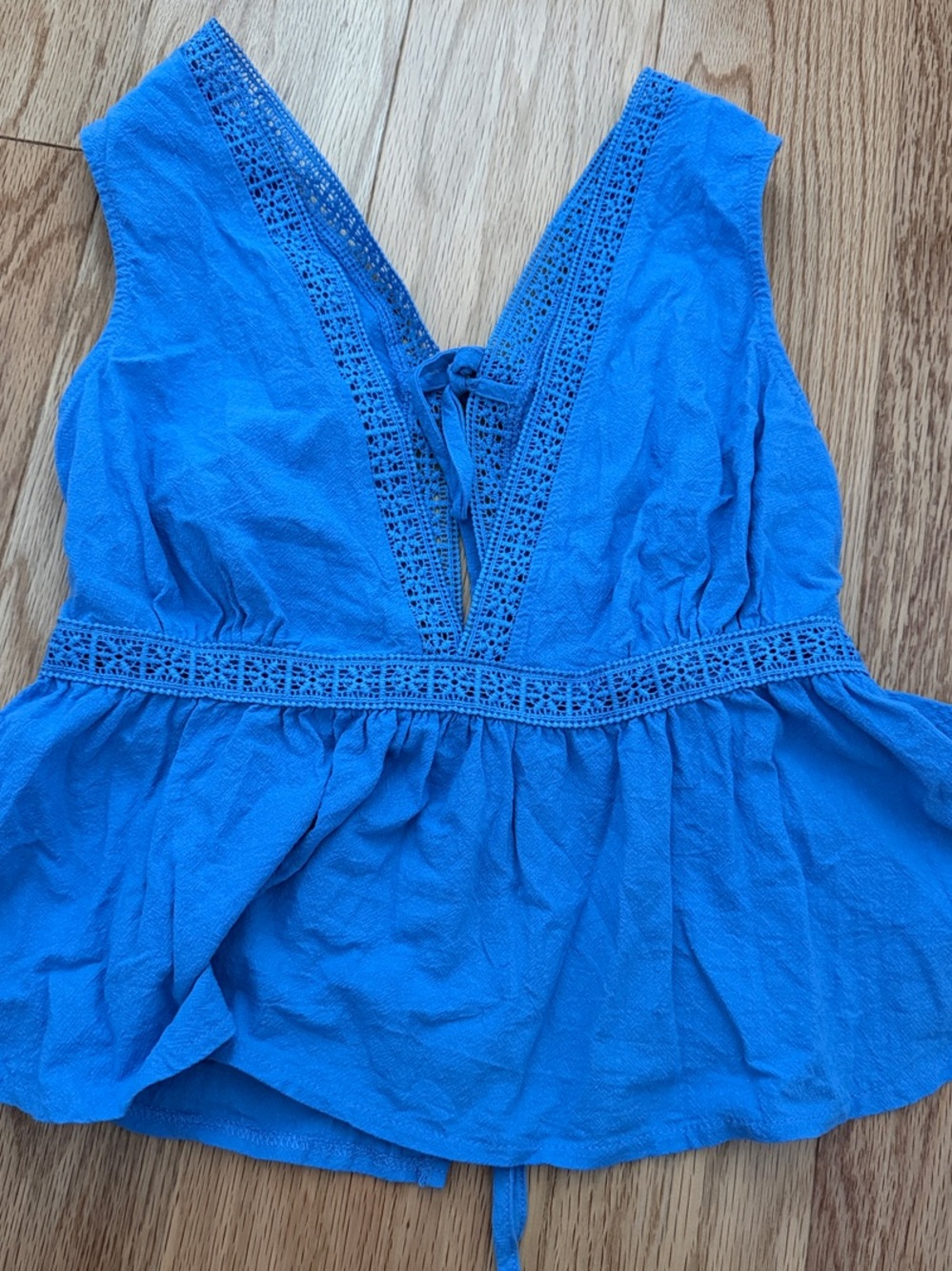 SHEIN Bright Blue Lace-Trim V-Neck Peplum Camisole